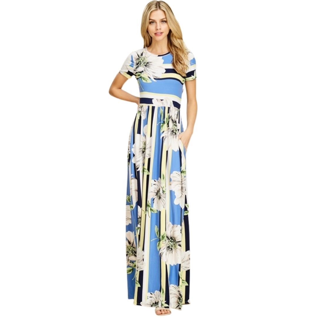 Floral Striped Maxi Dress Front